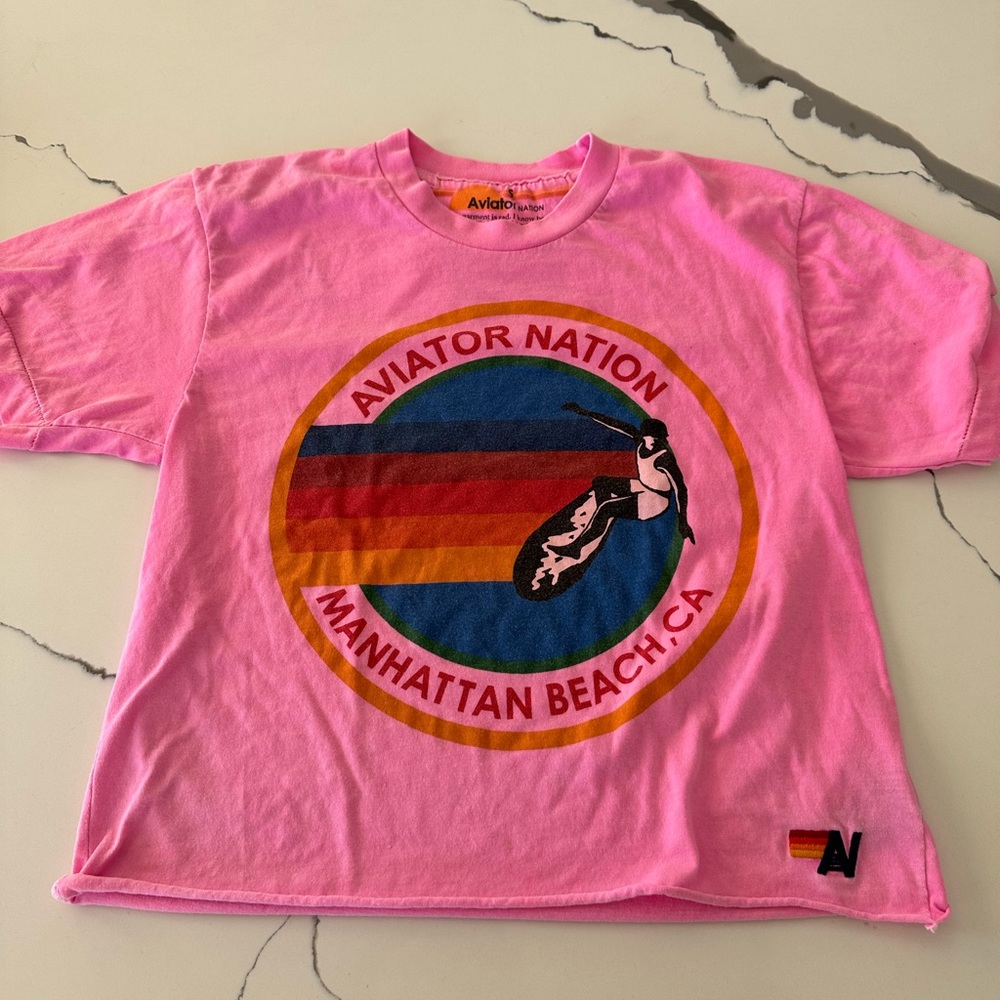 Aviator Nation Pink and Red Short Sleeve Tee